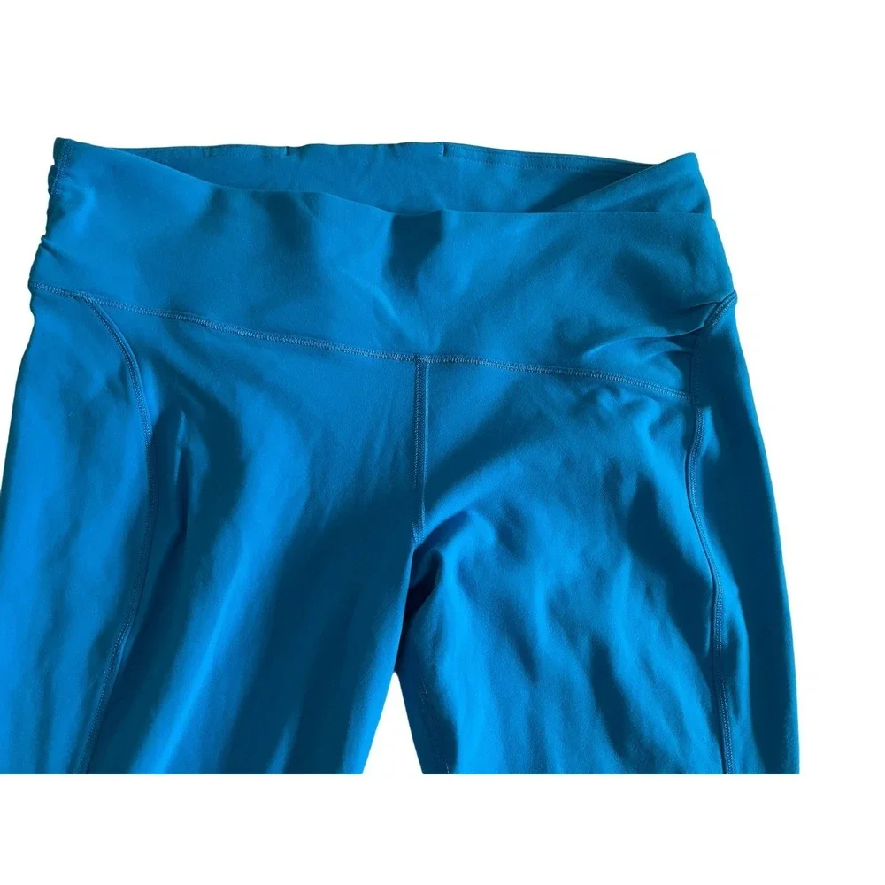 Lululemon High Rise Aqua Blue Leggings Size 10R Long Leg 34 Inseam Yoga Pants